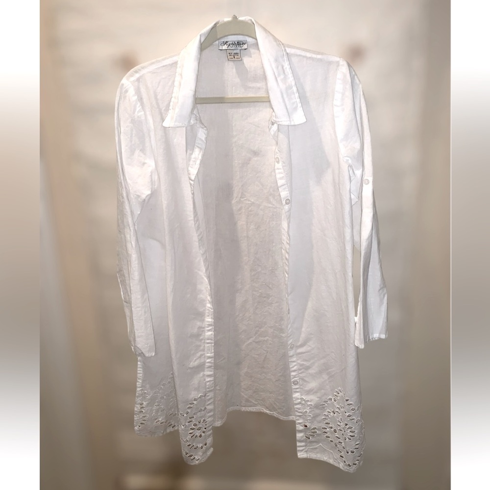 Signature white coverup size small but oversized.